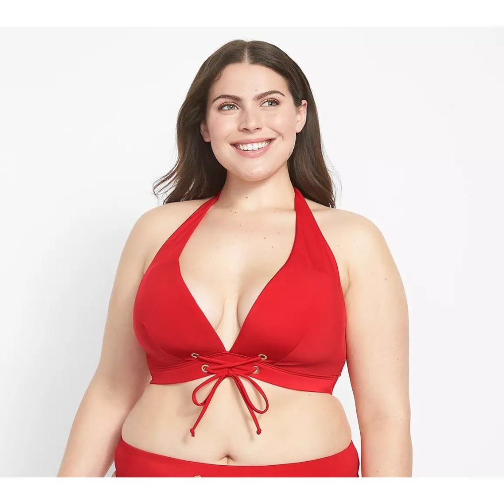 Lane Bryant Cacique No Wire Grommet Halter Swim Bikini Top 20